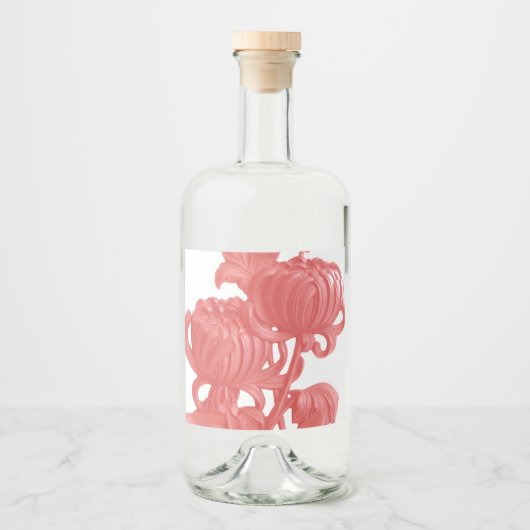 Roze Chrysanthemum Likeurfles Etiket (Voorkant)
