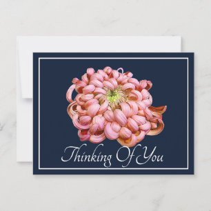 Roze Chrysanthemum Navy Achtergrond denken aan jou Briefkaart