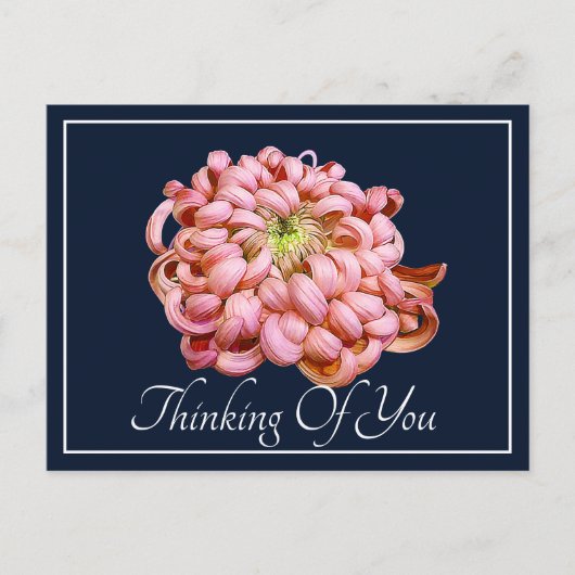 Roze Chrysanthemum Navy Achtergrond denken aan jou Briefkaart (Voorkant)