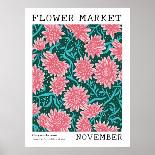 Roze Chrysanthemum November Geboorte Bloemenmarkt Poster (Voorkant)