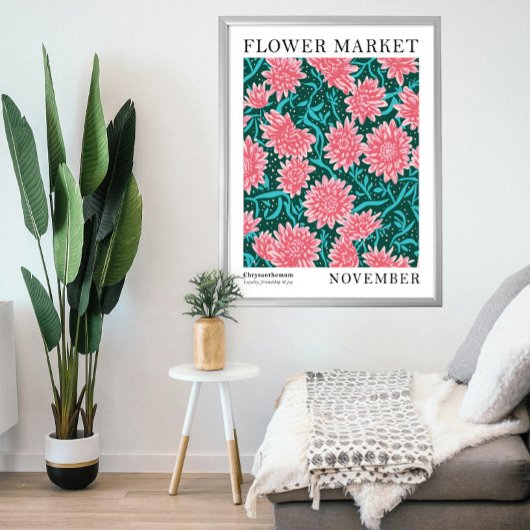 Roze Chrysanthemum November Geboorte Bloemenmarkt Poster