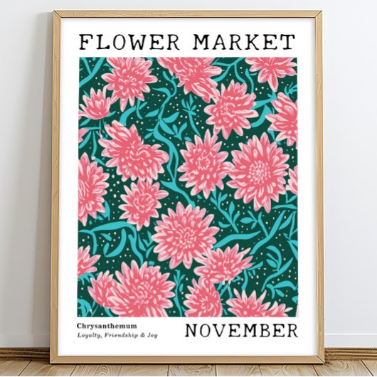 Roze Chrysanthemum November Geboorte Bloemenmarkt Poster