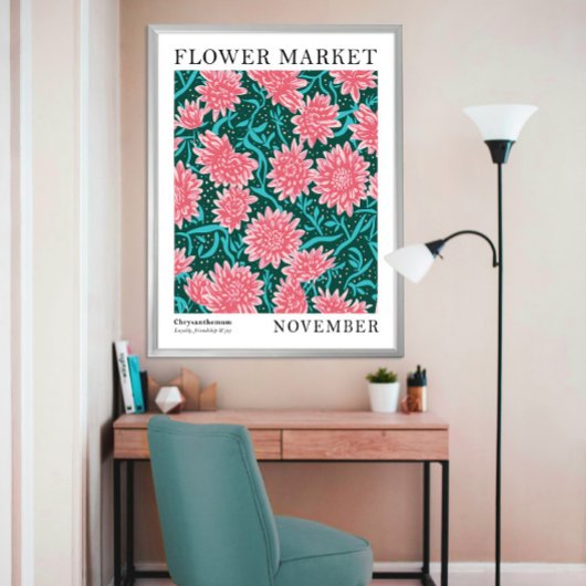 Roze Chrysanthemum November Geboorte Bloemenmarkt Poster