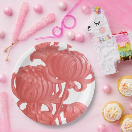 Roze Chrysanthemum Papieren Bordje (Feest)