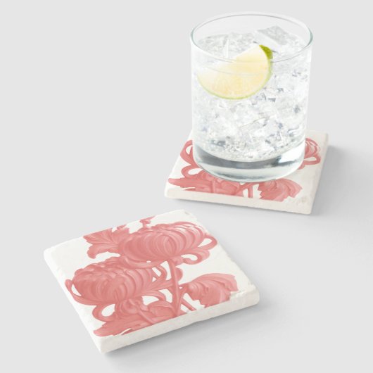 Roze Chrysanthemum Stenen Onderzetter (Zijkant)