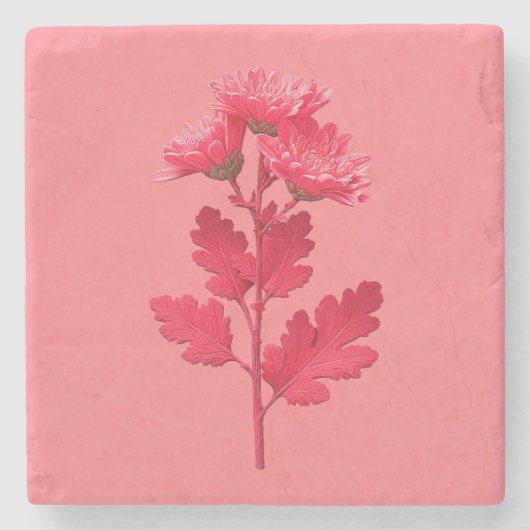 Roze Chrysanthemum Stenen Onderzetter (Voorkant)