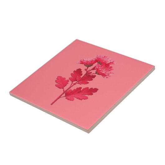 Roze Chrysanthemum Tegeltje (Zijkant)