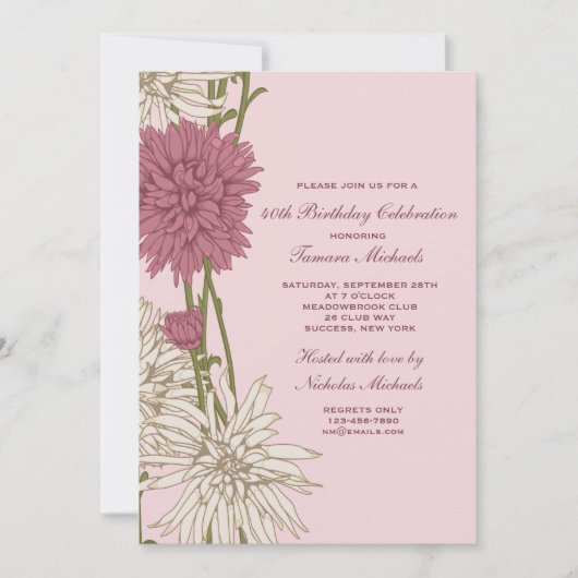Roze Chrysanthemum Uitnodiging (Voorkant)