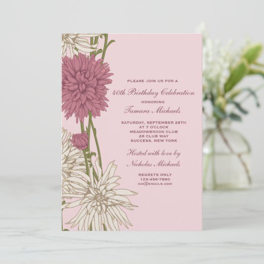 Roze Chrysanthemum Uitnodiging (Staand voorkant)