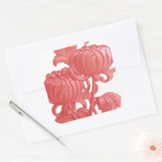 Roze Chrysanthemum Vierkante Sticker (Envelop)