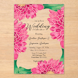 Roze Chrysanthemums Goud Geometrisch Geschilderd H Acryl Uitnodigingen