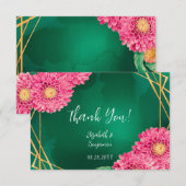 Roze Chrysanthemums Gouden Geometrische Huwelijk Bedankkaart (Voorkant / Achterkant)