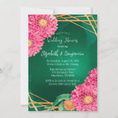 Roze Chrysanthemums Gouden Geometrische Trouwdouch Kaart (Voorkant)