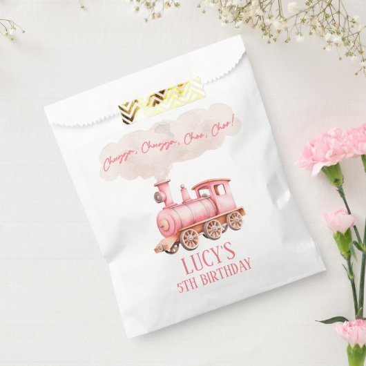 Roze Chugga Choo Choo  Trein Verjaardagsfeest Bedankzakje (Gezegeld)