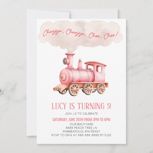 Roze Chugga Choo Choo Trein Verjaardagsfeest Kaart (Voorkant)