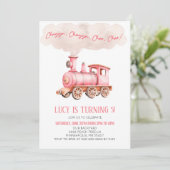 Roze Chugga Choo Choo Trein Verjaardagsfeest Kaart (Staand voorkant)