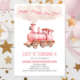 Roze Chugga Choo Choo Trein Verjaardagsfeest Kaart