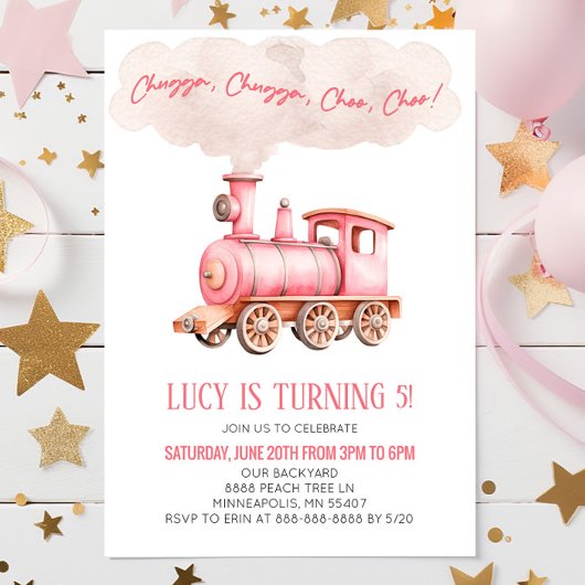 Roze Chugga Choo Choo Trein Verjaardagsfeest Kaart