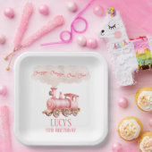 Roze Chugga Choo Choo Trein Verjaardagsfeest Papieren Bordje (Feest)