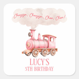Roze Chugga Choo Choo  Trein Verjaardagsfeest Vierkante Sticker