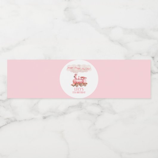 Roze Chugga Choo Choo Trein Verjaardagsfeest Waterfles Etiket (Enkel label)