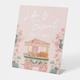 Roze Churro Kar "Het leven is zoet" Reclamebord Met Voetstuk
