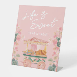 Roze Churro Kar "Het leven is zoet" Reclamebord Met Voetstuk