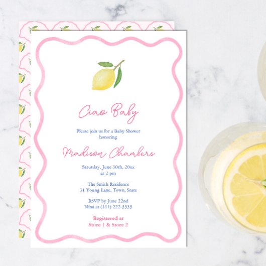  Roze Ciao Baby Lemon Girl Baby shower Kaart