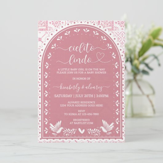 Roze Cielito Lindo Baby shower Invitation Kaart (Staand voorkant)