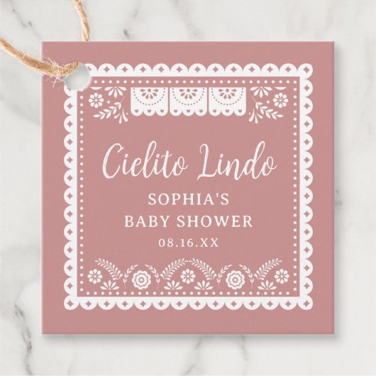 Roze Cielito Lindo Talavera Baby shower Bedankjes Labels (Voorkant)