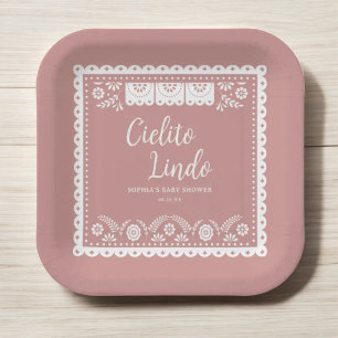 Roze Cielito Lindo Talavera Mexicaans Baby shower Papieren Bordje