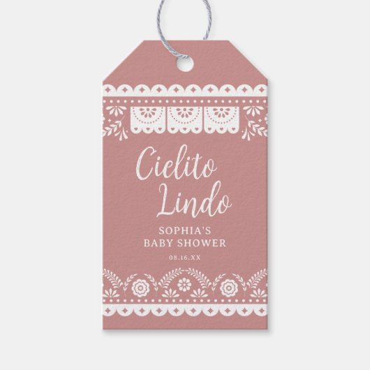 Roze Cielito Lindo Talavera Mexicaanse Baby Shower Cadeaulabel (Voorkant)