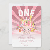 Roze Circus Big Top 1e Verjaardag Kaart (Voorkant)