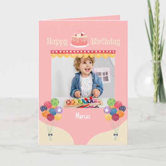 Roze Circus Cake Happy Birthday Photo Card Kaart (Voorkant)