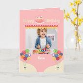 Roze Circus Cake Happy Birthday Photo Card Kaart (Gele Bloem)
