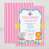 Roze Circus Carnival Baby Shower Invitting Girls Kaart (Voorkant / Achterkant)