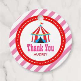 Roze Circus Carnival Birthday Baby shower Bedankjes Labels
