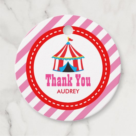 Roze Circus Carnival Birthday Baby shower Bedankjes Labels (Voorkant)