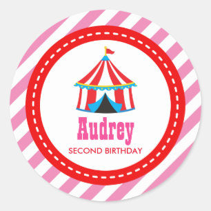 Roze Circus Carnival Birthday Baby shower Ronde Sticker