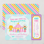 Roze Circus Carnival Birthday Party Ticket Kaart (Voorkant / Achterkant)