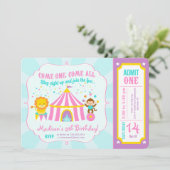 Roze Circus Carnival Birthday Party Ticket Kaart (Staand voorkant)