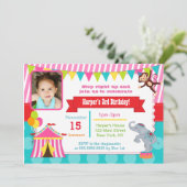 Roze Circus Carnival Foto Birthday Invitations Kaart (Staand voorkant)