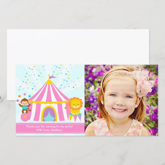 Roze Circus Carnival Gepersonaliseerd Bedankt (Voorkant / Achterkant)