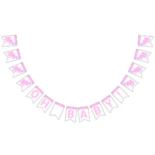 Roze Circus Cute Elephant Baby shower Oh Baby Vlaggetjes
