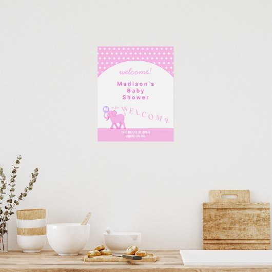 Roze Circus Cute Elephant Baby shower Welkom Poster (Keuken)