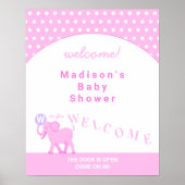 Roze Circus Cute Elephant Baby shower Welkom Poster (Voorkant)