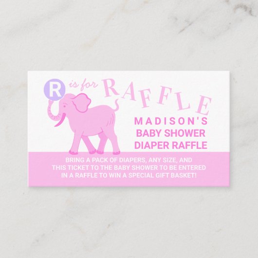 Roze Circus Cute Elephant Diaper Raffle Ticket Informatiekaartje (Voorkant)