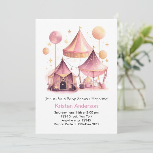 Roze Circus Sky of Delight Meisje Baby shower Kaart (Staand voorkant)