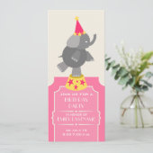Roze Circus Ticket Elephant Birthday Party Kaart (Staand voorkant)