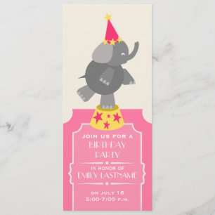Roze Circus Ticket Elephant Birthday Party Kaart